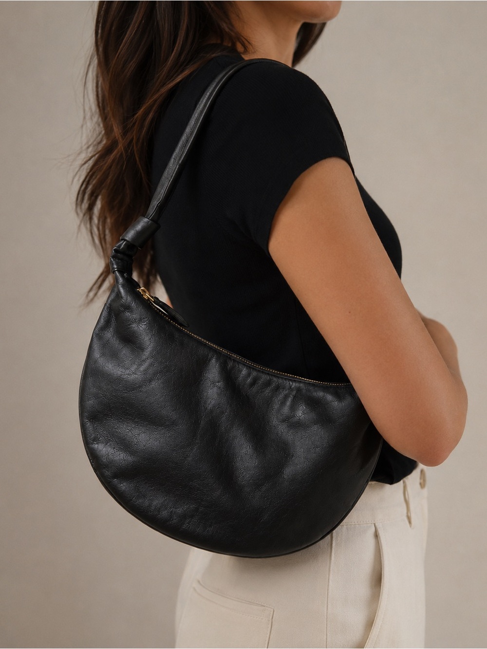 Banana Republic Black Leather Knotted Strap Shoulder Bag